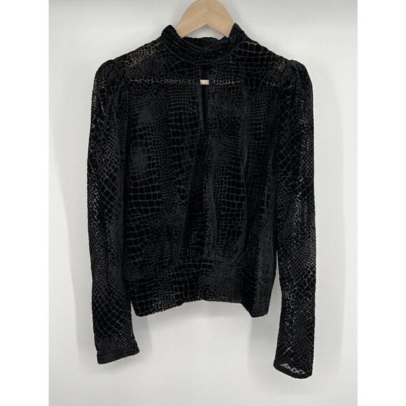 FRAME Black Velvet Illusion Keyhole Neck Crop Top Shirt Womens Size Medium - Picture 1 of 5
